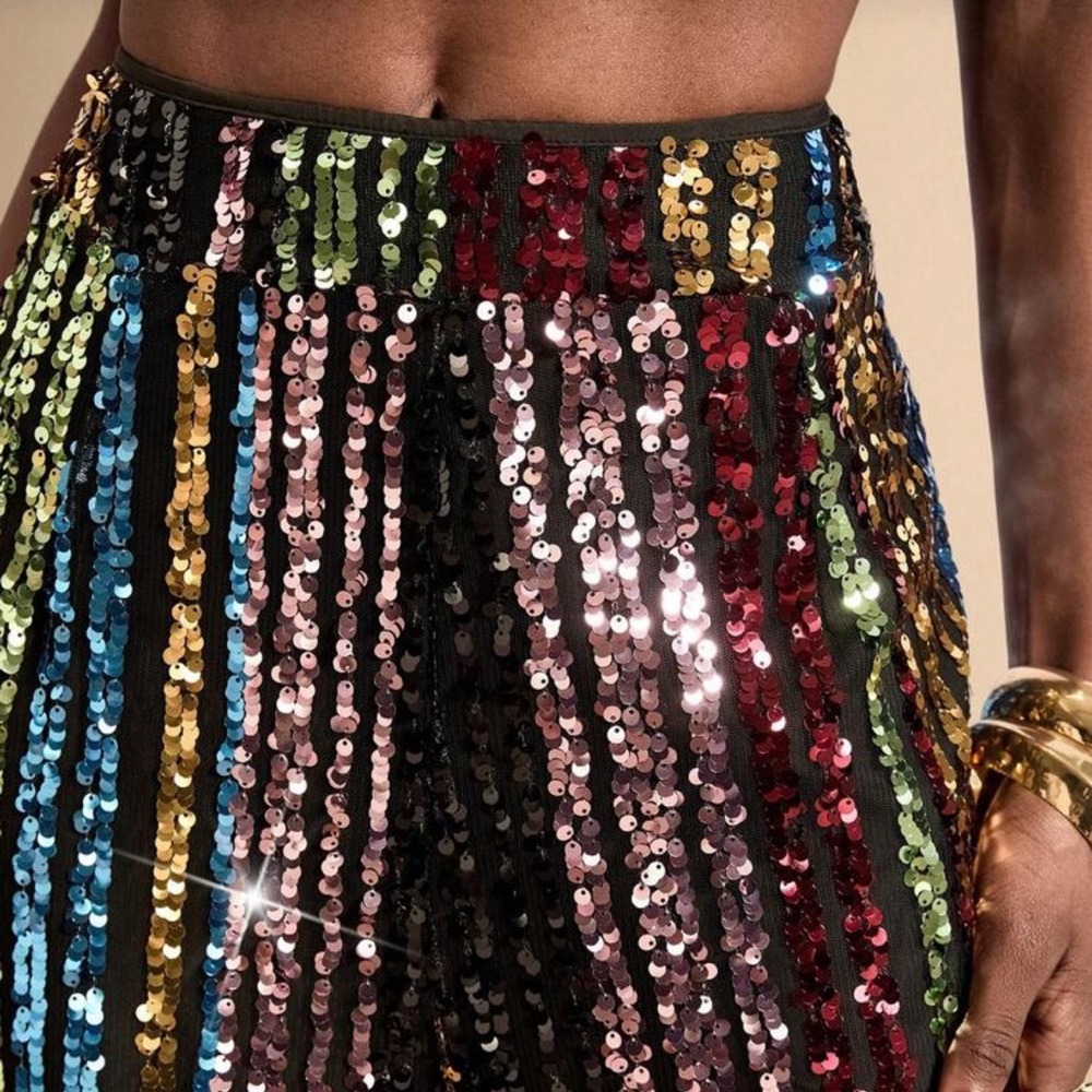 Women's Colorful Striped Sequin Straight Loose Pants Sequin Jumpsuit Sequin Pant - Picture 3 of 4